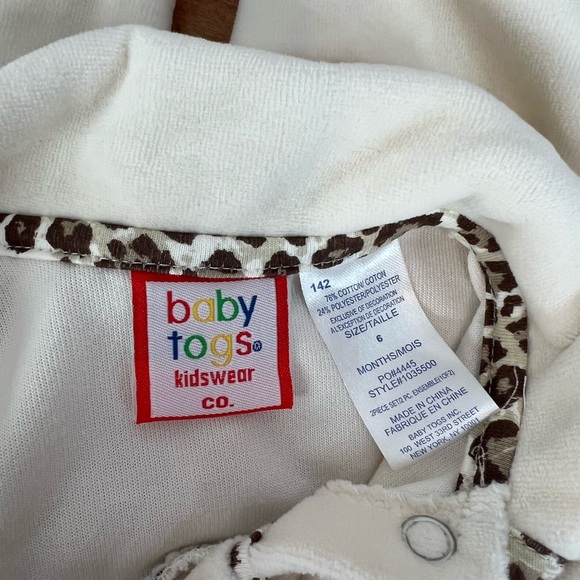 Vintage Baby Togs Leopard Print Trim Velour Cream Baby One Piece Jumpsuit 6M - Picture 5 of 6